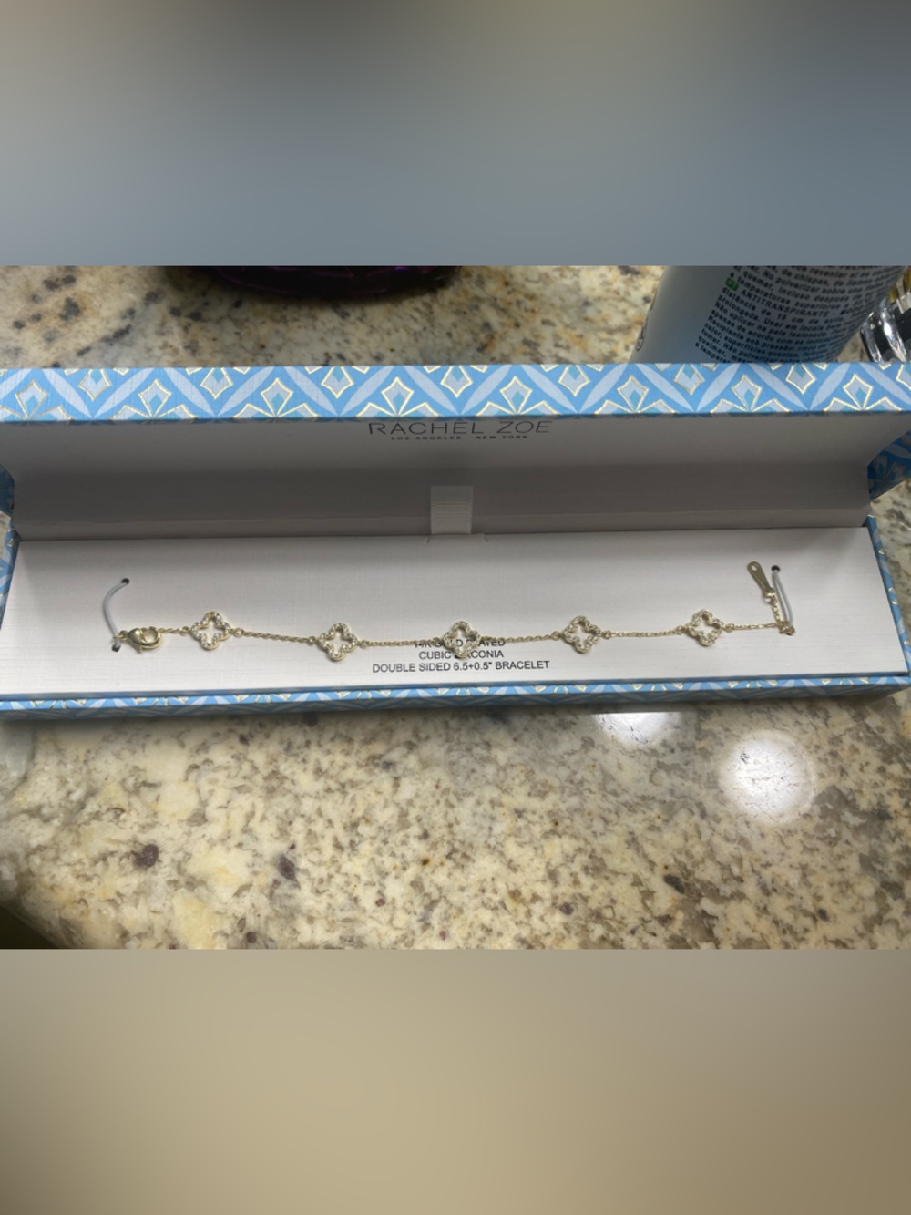 Rachel Zoe Gold Clover Link Bracelet with Crystal Accents